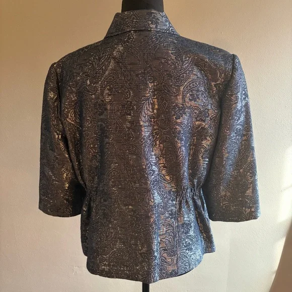Alfred Dunner Silver Gray Metallic Paisley Blazer Jacket 3/4 Sleeve Shimmer 14P - Picture 11 of 15